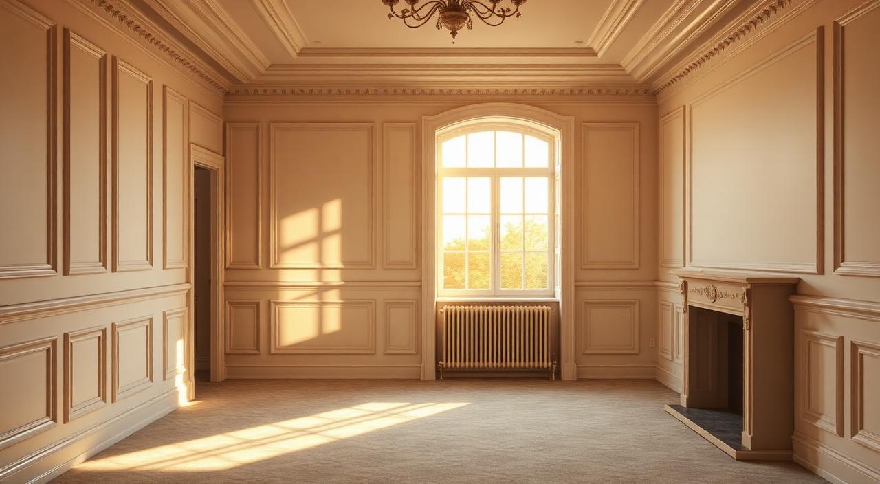 Side-by-side before-and-after photos of a renovated living room in a web gallery layout, demonstrating SEO-friendly project galleries for decorators.